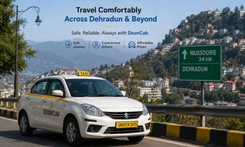 DoonCab taxi traveling from Dehradun to Mussoorie on scenic hill roads